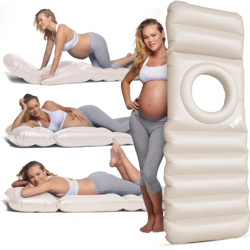 HOLO The Original Inflatable Pregnancy Pillow with Hole for Your Tummy. Use on Land and Water, for PGP/SPD Relief, Yoga, Sleep, Massage and Relaxation on Your Belly - Babymoon Essential (White Sand)