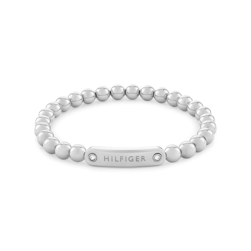 Tommy Hilfiger Jewelry Women's Beaded Bracelet in Stainless Steel with an Engraved Plaque - 2780934