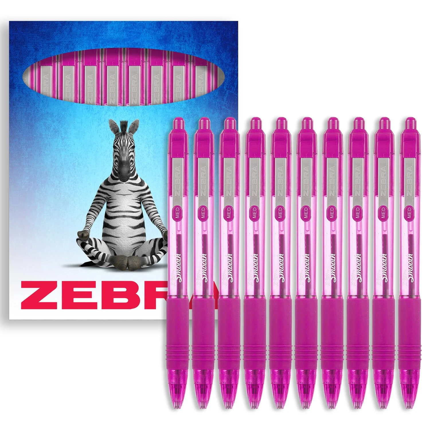 Zebra Z-Grip Smooth Ballpoint Pen - 1.0mm - Pack of 10 - in Zebra Cardboard Packaging (Pink)