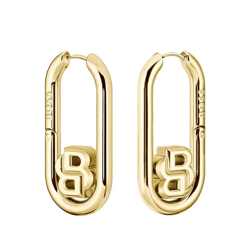 BOSS Jewelry Women's DOUBLE B SWING Collection Chain Bracelet, Chain Bracelet and Dangle & Drop Earrings in Stainless Steel Yellow Gold