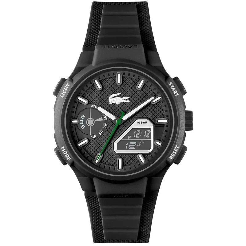 Lacoste Analog-Digital Multifunction Quartz Watch for Men LC33 Collection with Black Silicone Bracelet - 2011365