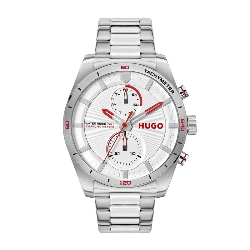 HUGO Analogue Multifunction Quartz Watch for Men #Fast Collection with Silver Stainless Steel Bracelet - 1530373