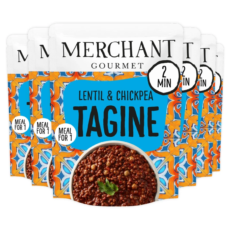 Merchant Gourmet Ready-to-Eat Lentil & Chickpea Tagine with Ras El Hanout & Apricots – High in Protein & Fibre, 1 of your 5-a-day, Ready Meals (6x 280g)