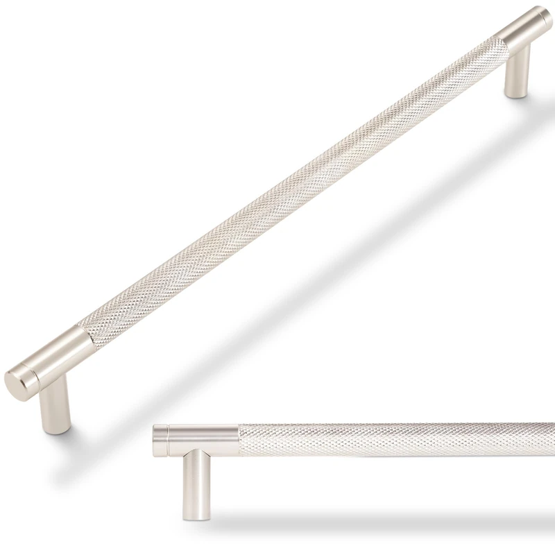 POVEFONK 10 Pack 12-5/8 inch Brushed Satin Nickel Cabinet Handles and Pulls - Knurled Drawer Pulls for Kitchen and Dresser