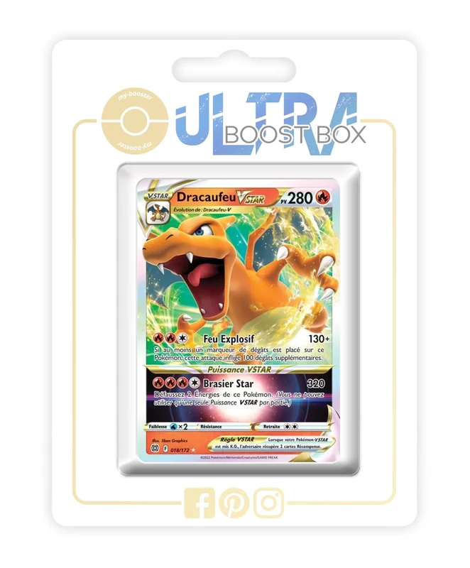 Dracaufeu VSTAR (Charizard VSTAR) 018/172 - my-booster X Épée et Bouclier 9 - Stars Étincelantes - Box of 10 Pokemon French Cards