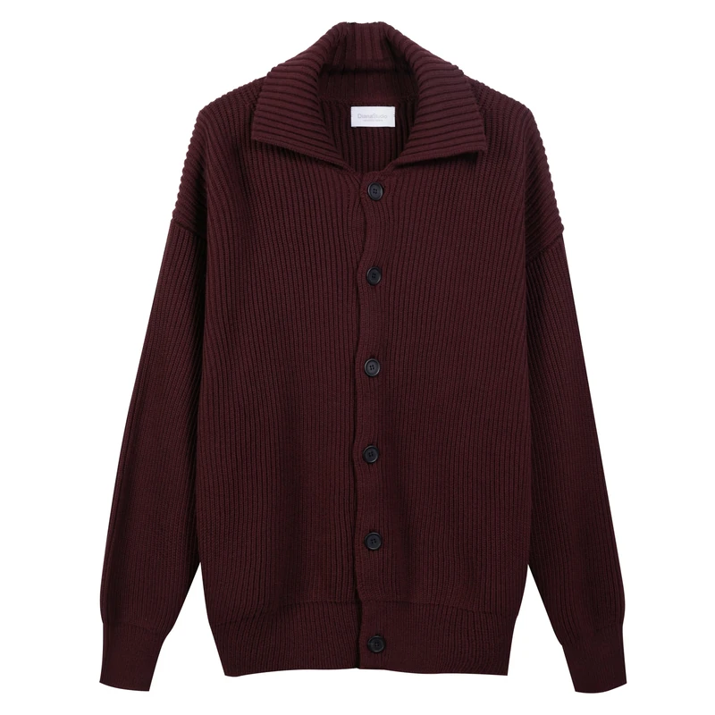 Diana Studio - Men's Merino Wool Button Jacket, Long Sleeve, Casual Fit, Burgundy, S, Bordeaux, S-XXL