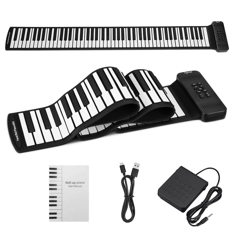 POGOLAB 88-Key Roll-Up Piano, Portable Folding Keyboard with 14 Demos/128 Rhythms/128 Tones, Bluetooth Wireless, Ideal for Beginners
