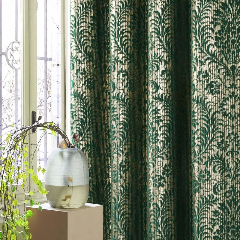 always4u 100% Blackout Damask Foil Print Green and Gold Ridged Velvet Curtains 95 Inches Long Drapes 2 Panels Shiny Metallic Window 54 * 95 Inches