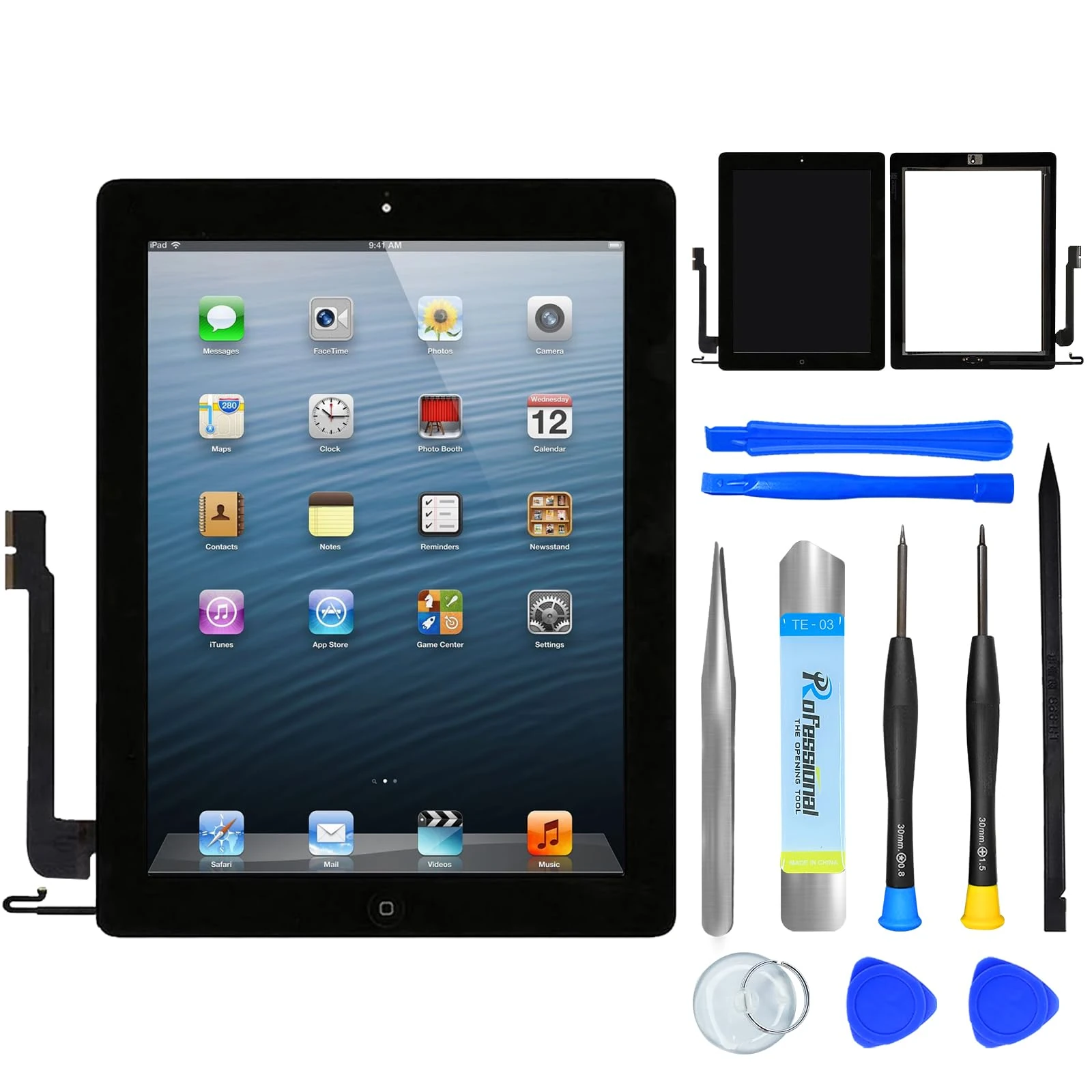 NB+ Screen for iPad 4 Gen Screen Replacement, 9.7" iPad 4 Digitizer 2012,for iPad 9.7 2012 A1458 A1459 A1460, Pre-Installed Adhesive,Inculde Repair Tools,With Home Button(Black)