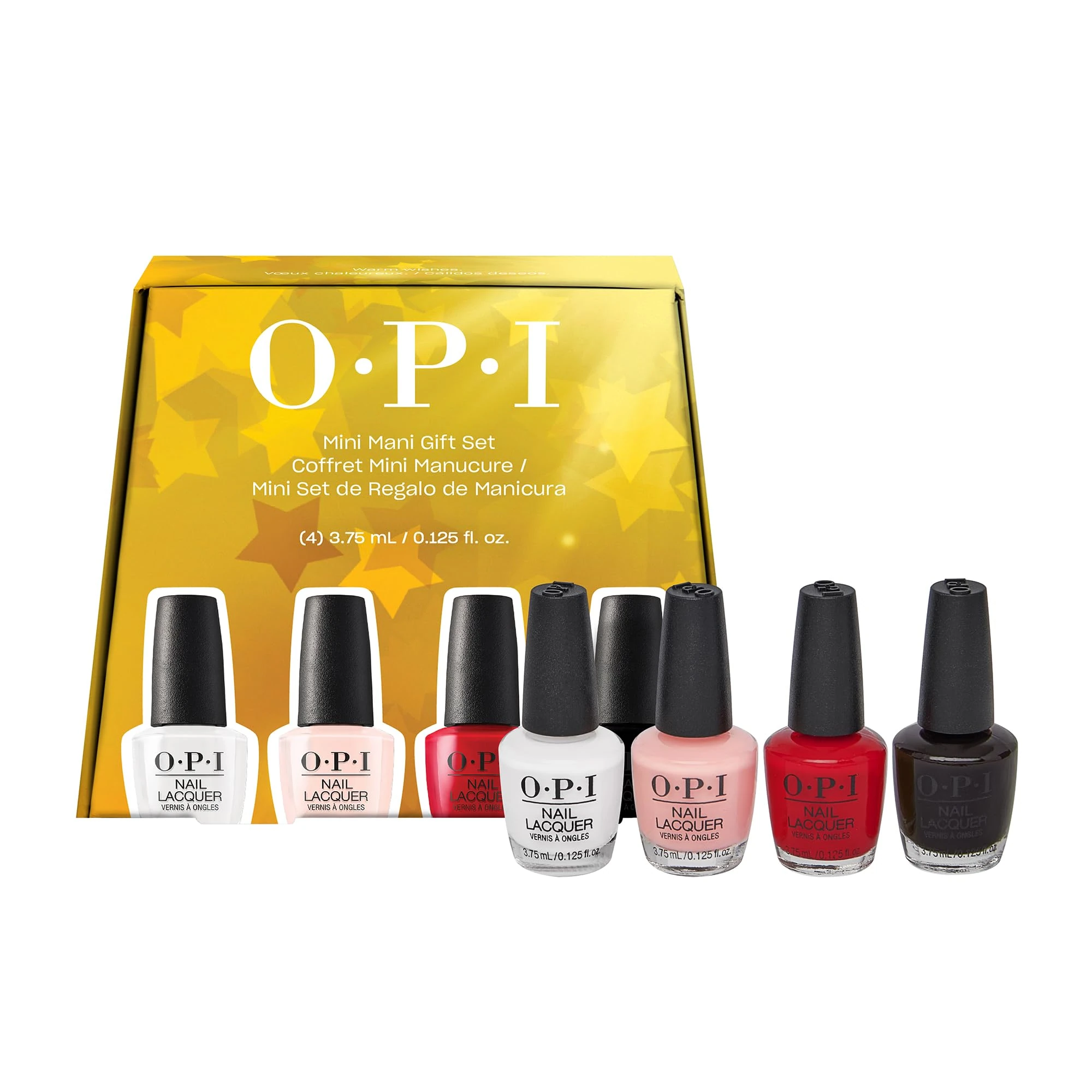 OPI Holiday Mini Nail Lacquer Gift Set - Limited Edition Nail Polish, Bubble Bath, Alpine Snow, Big Apple Red & Lincoln Park After Dark (4 x 3.75ml)