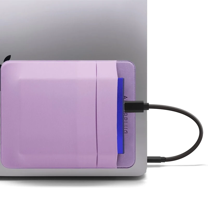 Afterplug 2-Pocket Adhesive Pouch for Laptop, Compatible with External 2.5" HDD, SSD, Magic Mouse, USB Cable and More - Lilac Purple