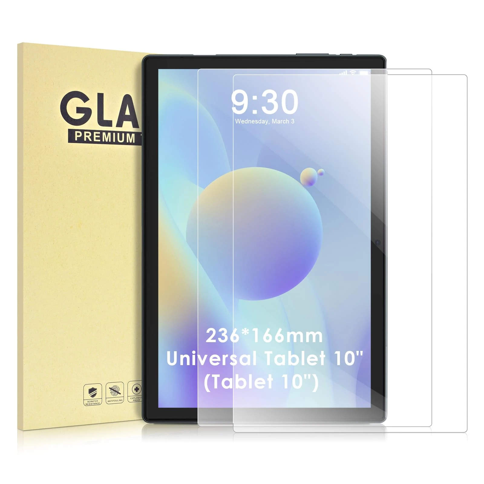 KATUMO [2 Pack] Universal 10 inch Tablet Screen Protector [9.29 * 6.53" / 236 * 166mm] 10.1 inch Tempered Glass Film Compatible with TECLAST P30 Tablet 10.1 Inch