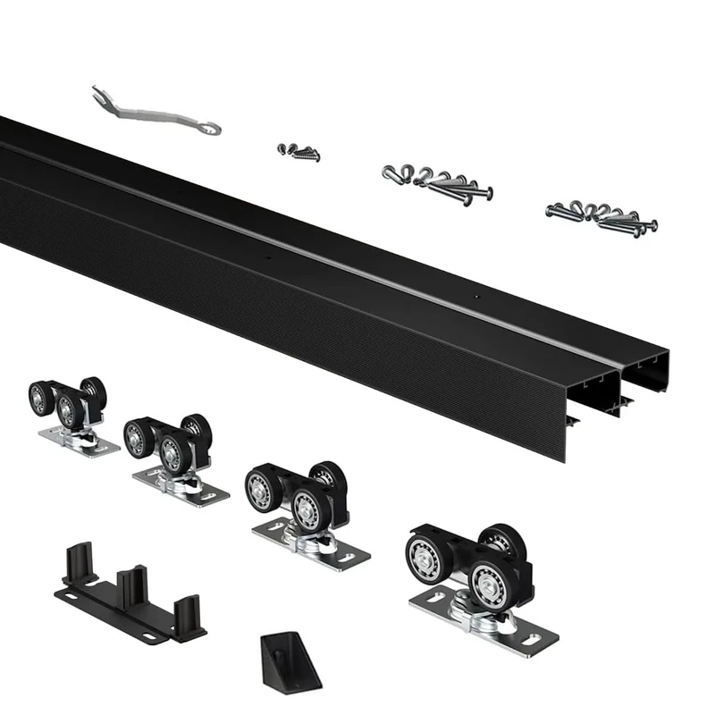 Heavy Duty Bypass Sliding Closet Door Track Hardware 84", 7 FT Aluminium Pocket Door Track Rail Set, Smoothly and Quietly, for 2 Door System,Black