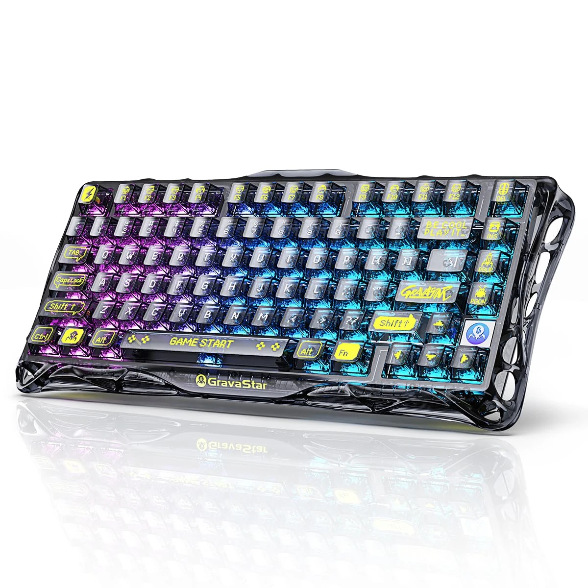 GravaStar Mercury K1 Lite 75% Gaming Keyboard, 2.4GHz/BT/Wired Tri-Mode Wireless Keyboard, Gasket Hot Swappable Mechanical Keyboard, Pre-lubed Linear Switches, RGB Backlit (Transparent Black)