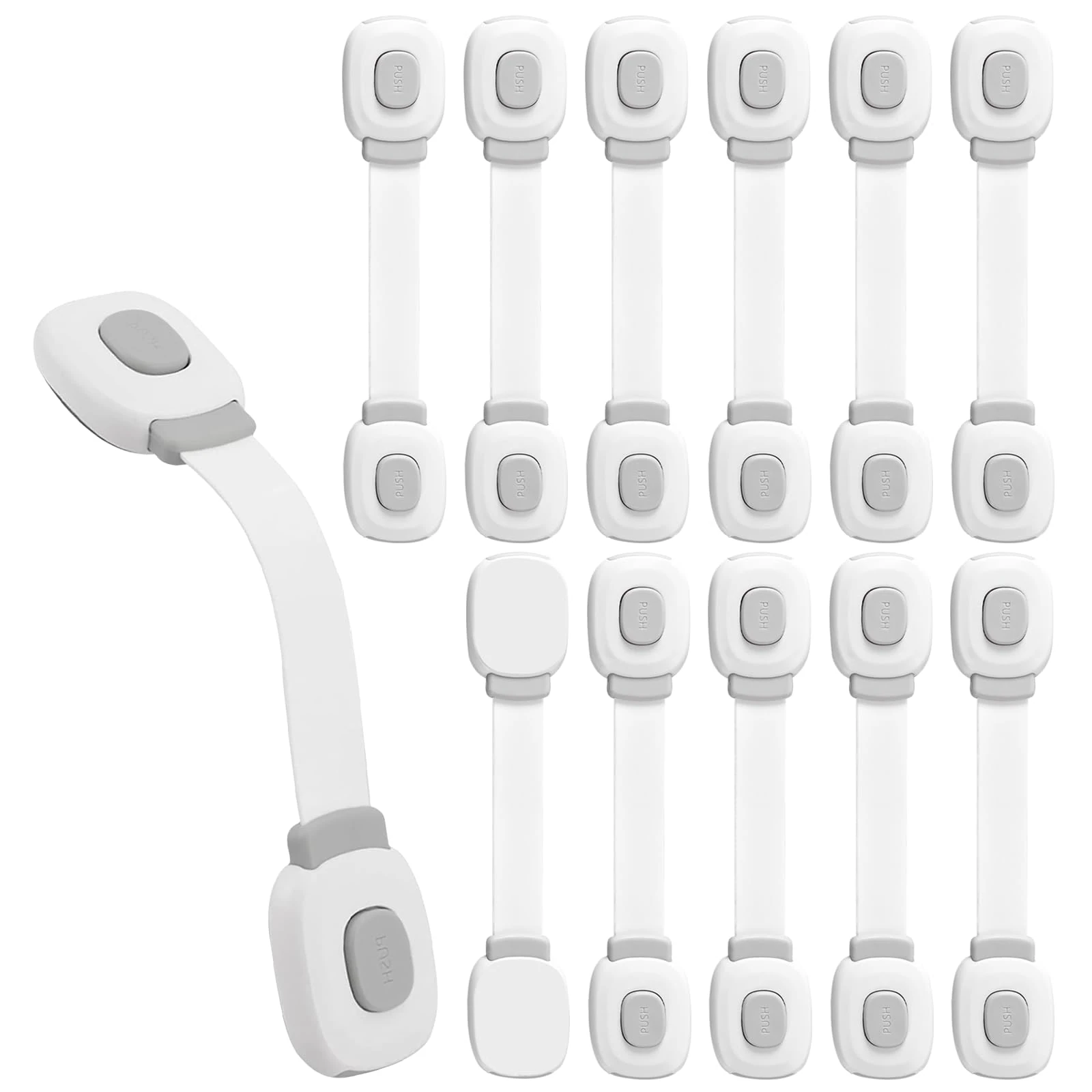 Premium Baby Cabinet Lock, Pack of 12 Child Safety for Cupboard, Drawers, Refrigerator, Toilet Seat with Strong Adhesive, No Drilling Required Cupboard Lock, Grey