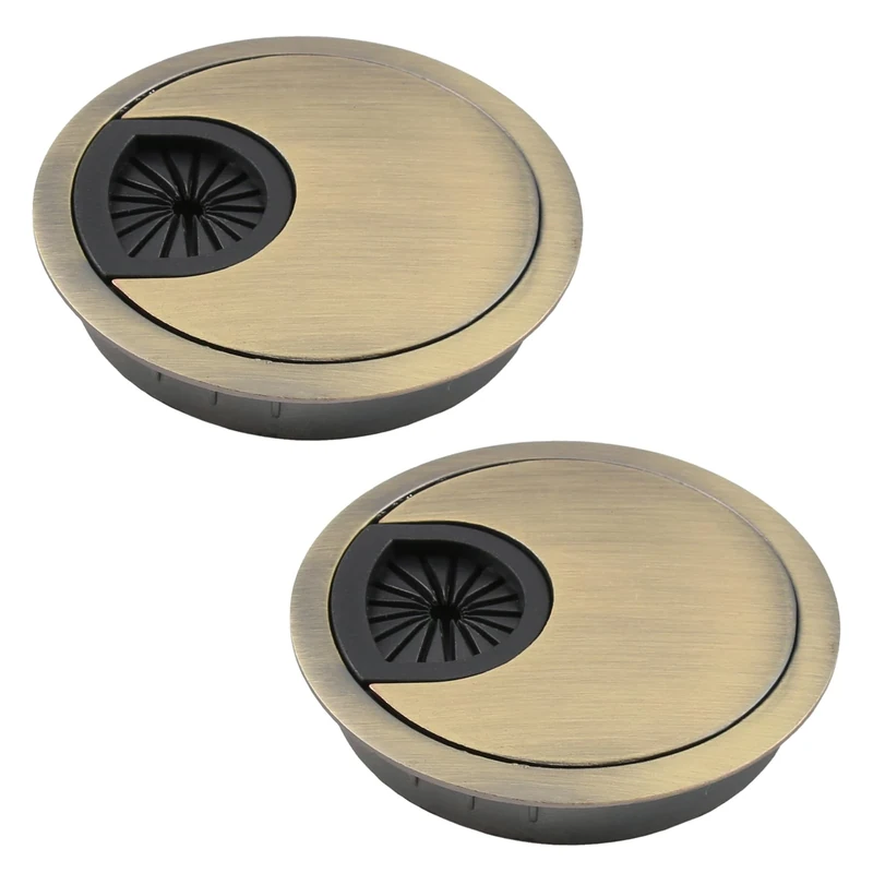 2 Pack 60mm Desk Grommet Kit,Bronze Desk Hole Covers,Computer Desktop Grommets Cable Management Wire Organizers,Round Table Cable Hole Cover for Home Office,Bronze