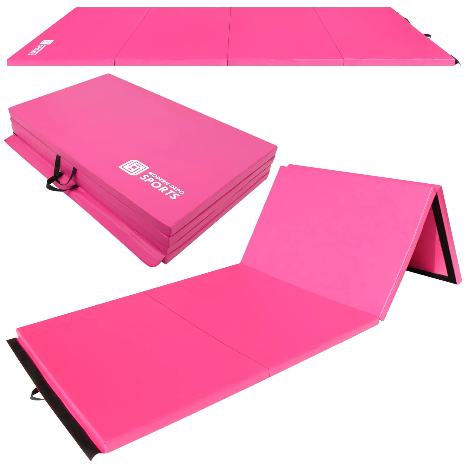 Modern-Depo Gymnastics Mat 10'x4'x2 Foldable Tumbling Mats with Carrying Handles Four Fold Thick Exercise Mat for Home Aerobics Stretching Yoga, Rose Pink