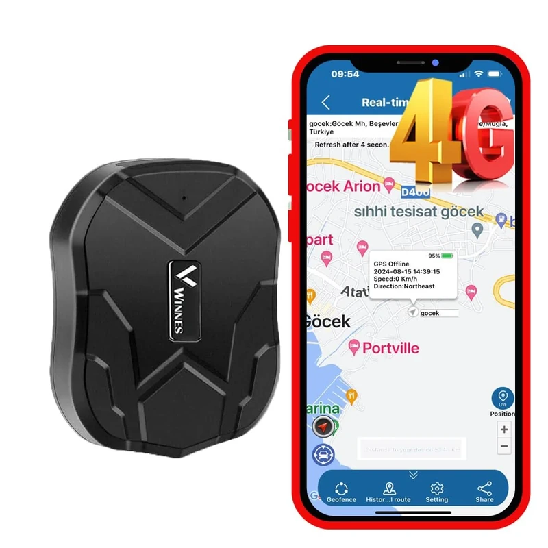 Winnes Magnetic GPS Tracker 4G Real Time Positioning Anti-theft Car Tracking Device Instant Alerts Battery Powered Long Working Time Waterproof Durable Vehicle Trackers UK for Fleet, Trucks, Vans, RVs