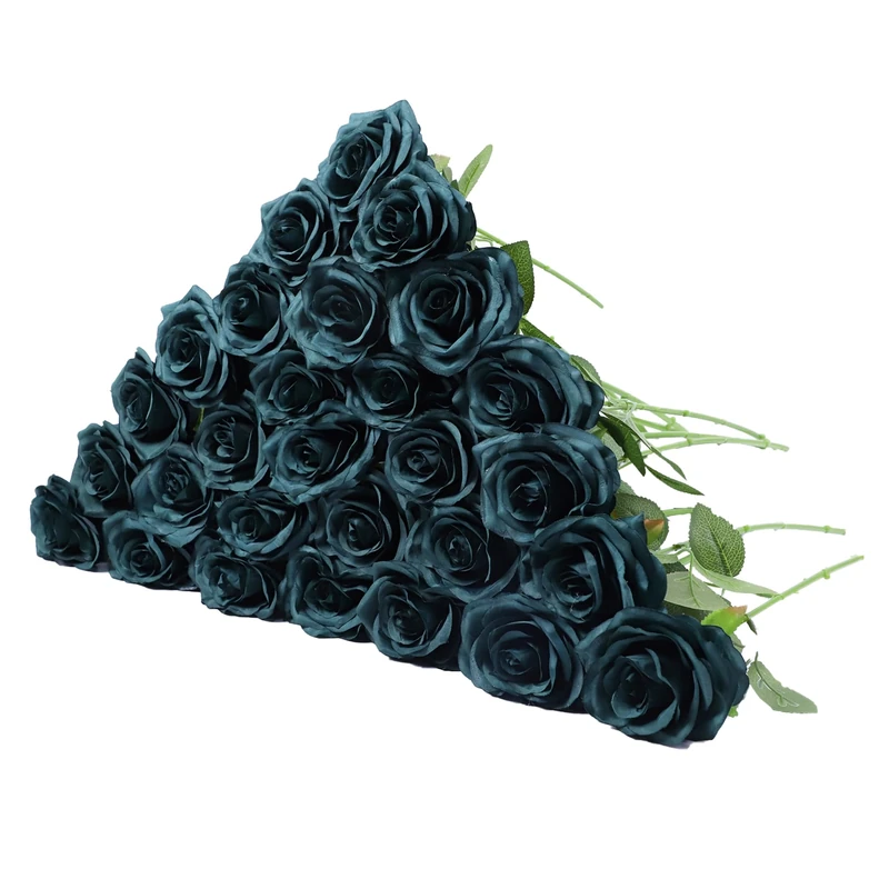 LVEFIT 30pcs Artificial Rose Flower Dark Green Rose Emerald Green Flower with Long Stem Silk Roses Bouquet for Wedding Bridal Shower Party Home Decoration
