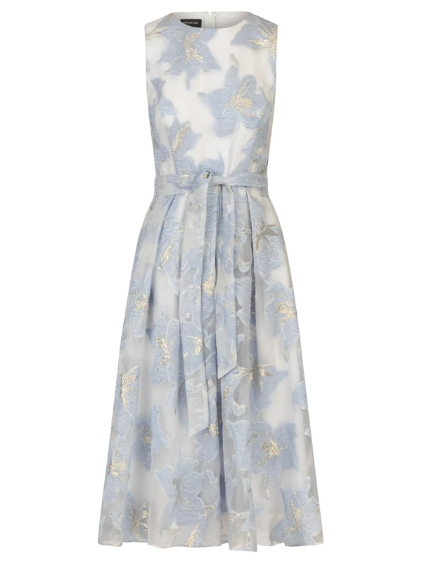 APART Fashion Women's Apart Midi Jacquardkleid aus Einem Strukturierten Dress, Light Blue-Cream, 8