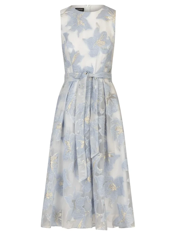 APART Fashion Women's Apart Midi Jacquardkleid aus Einem Strukturierten Dress, Light Blue-Cream, 10