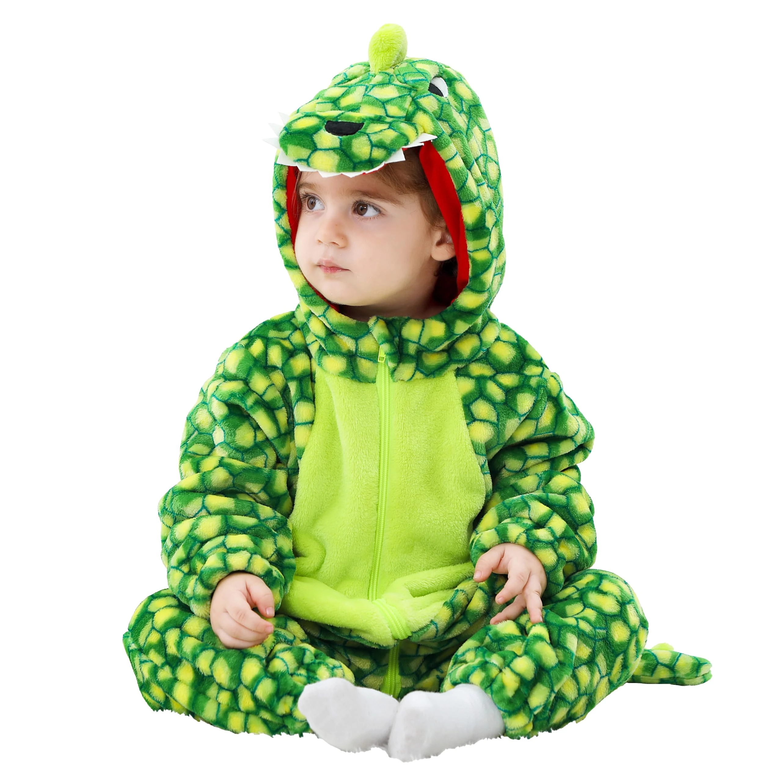 LOLANTA Unisex Baby Dinosaur Dragon Costume,Toddler One-Piece Hooded Animal Fancy Dress Romper(15-18 Months,Square Green,Tag 80)