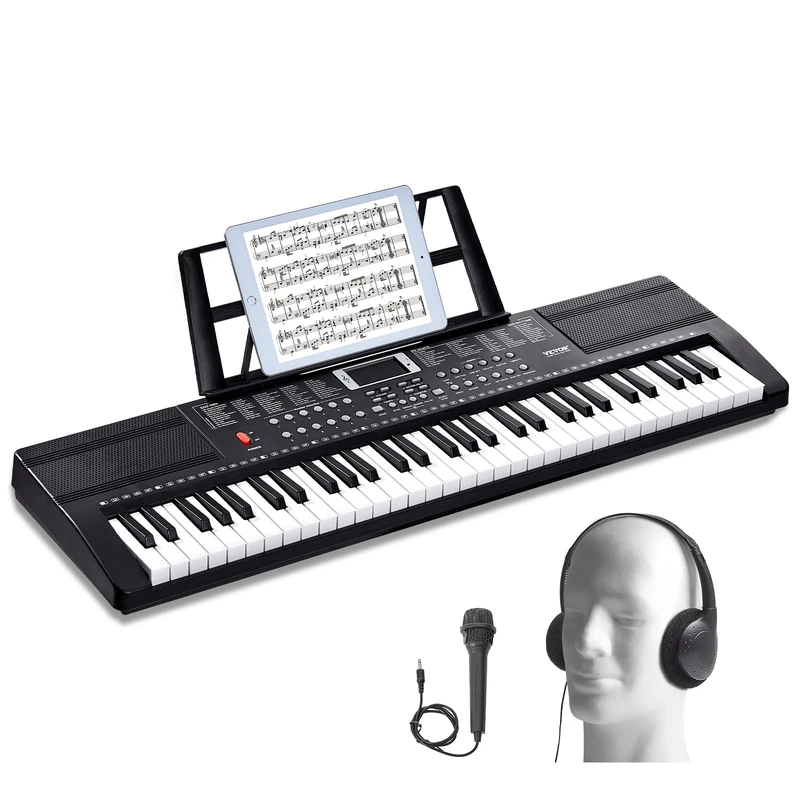 VEVOR Digital Piano with Keyboard, 61 Keys, Piano Set with Portable Electric Keyboard, 200 Tones, 200 Rhythms, 60 Demo Songs, Built-in Speakers, Headphones, Microphone, for Beginners - Image 1