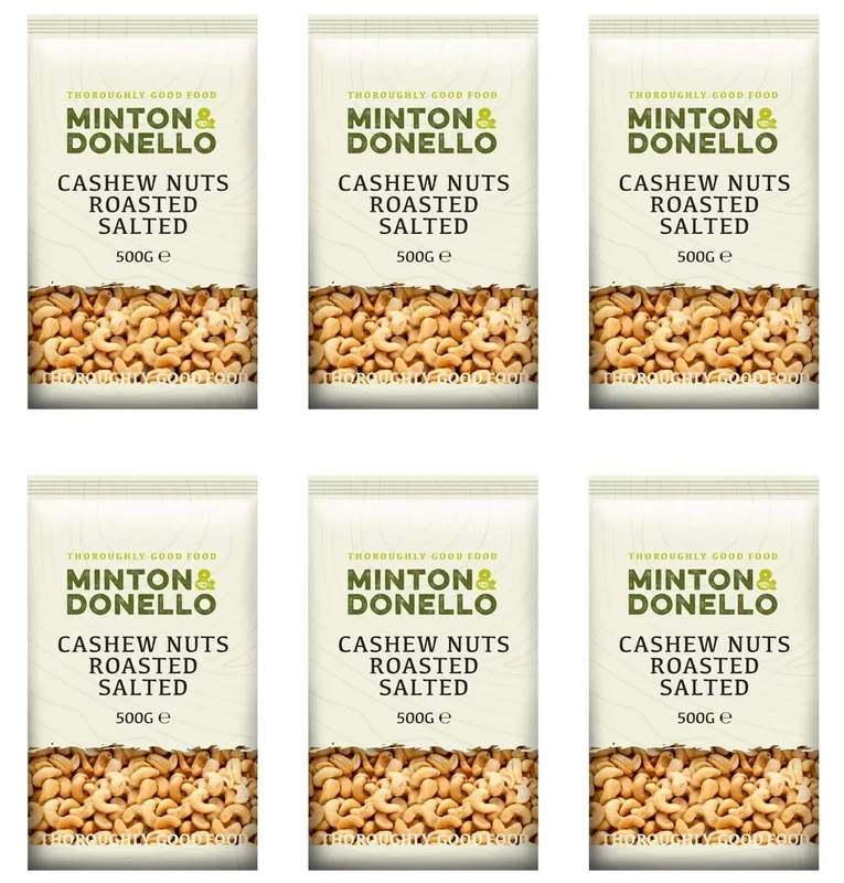 Minton & Donello - Cashew Nuts, Roasted and Salted, 6 x 500g Packs