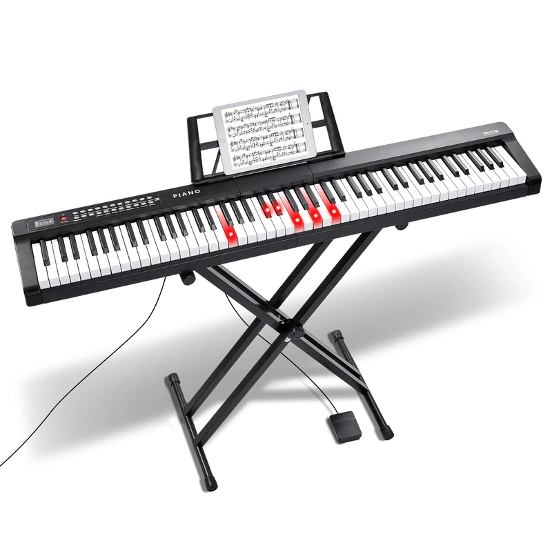 VEVOR Digital Piano Keyboard, 88 Keys Semi-Weighted Electric Keyboard Piano Set with Adjustable Stand, Built-in Speakers, Sustain Pedal Headset, Bluetooth MIDI USB for Beginners