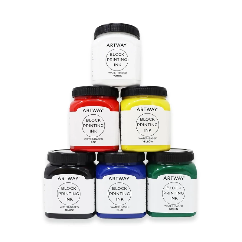 Artway Premium Block Printing Ink - 250ml - Assorted Pack of 6 Colours - Ideal for Relief, Block and Lino Printmaking