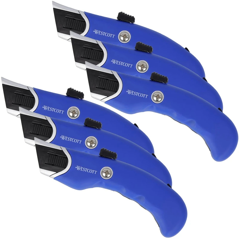Westcott Heavy-Duty Safety Cutter 6 Pcs | Utility Knife with 19mm Trapezoid Blade | Includes 5 Replacement Blades | Spring-Back Blade for Maximum Safety | Ergonomic Handle | E-84048 00