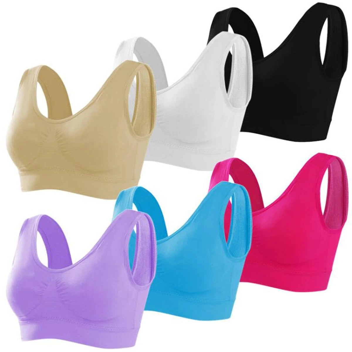 Memoryee Sports Bras Women 6 Pack Set Plus Size for Large Breasts Non Wired Inserts Washable Padded Push Up Multipack Vest Crop Top for Yoga Running Jogging Gym 6Colors1 6XL