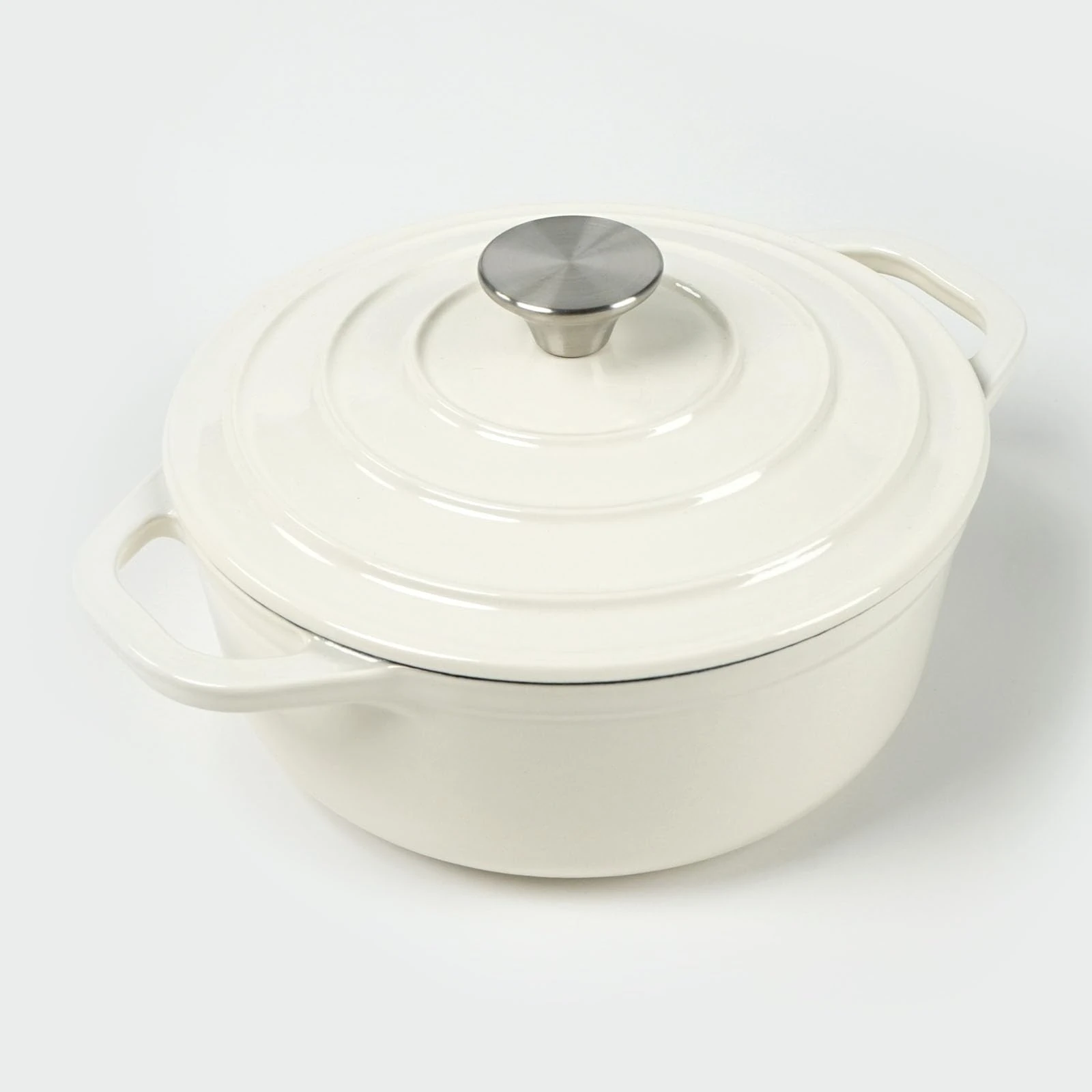 HAWOK Cast Iron Enameled Mini Dutch oven Dia. 18 cm/7 inch 1.5 Quart with Silicone Bread Sling Oyster White