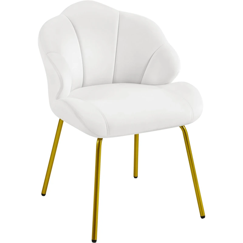 Yaheetech Velvet Armchair, Accent Tub Chair with Metal Legs, Cute Vanity Chair with Shell Shaped Backrest for Living Room/Bedroom/Makeup/Office, White