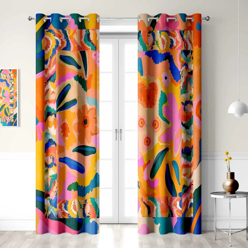 PAOPOED Floral Black Out Curtains, Colorful Boho Abstract Jungle Asthetic Modern Contemporary Decor for Home Bedroom, Living Room Grommet Window Drapes 2 Panel Set, 52"x96"