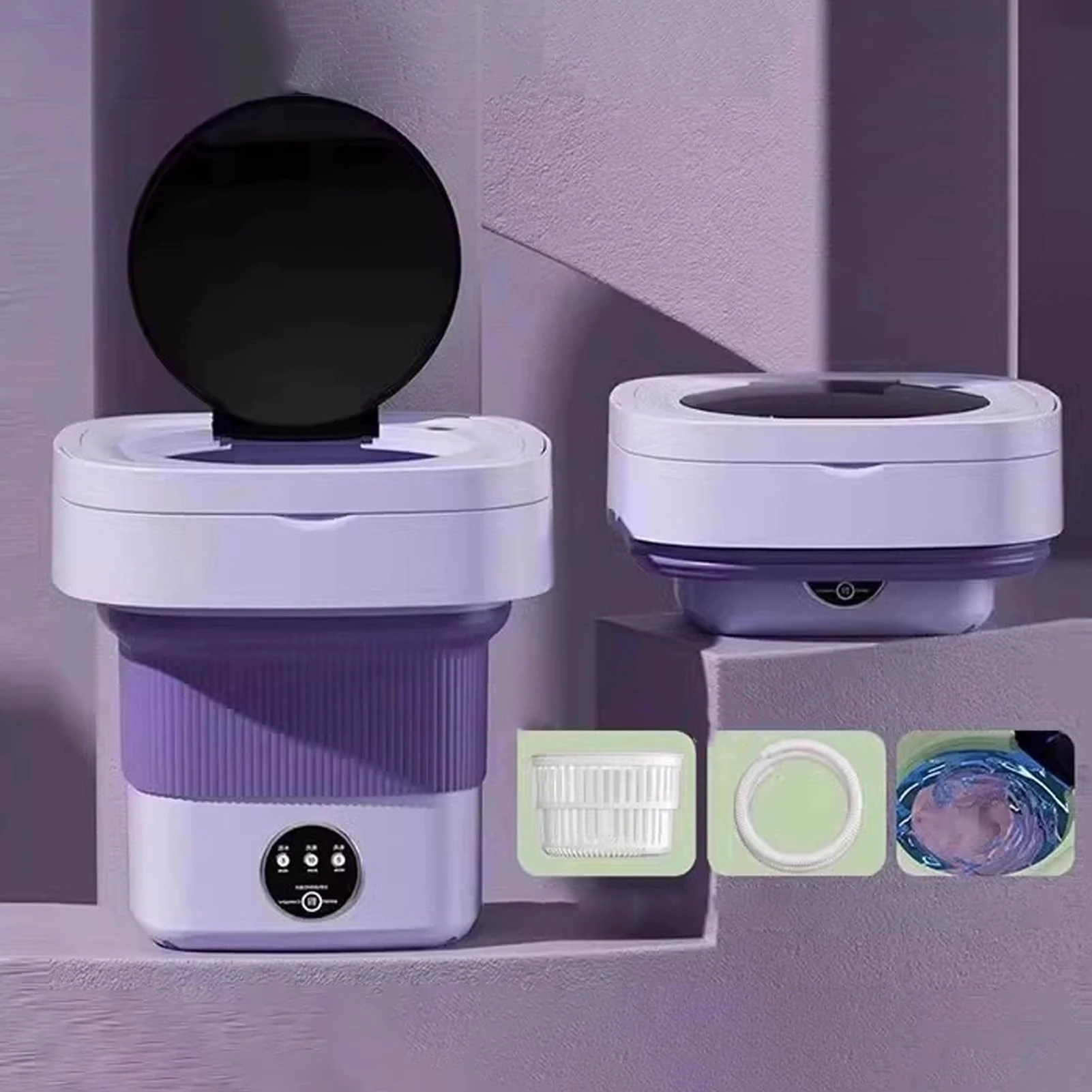 YZMJXNYY Portable Washing Machine, 2 In 1 Small Washing Machine, Foldable Collapsible Mini Washer and Spin Drying, Cleaning for Underwear, Baby Clothes, Sock, Small Delicates(Purple,20L)