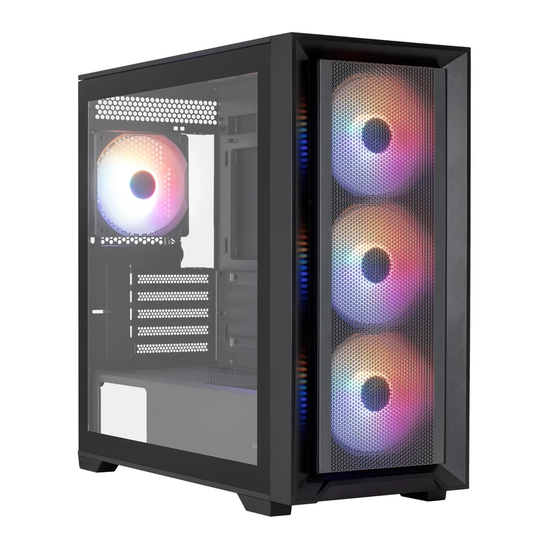Aerocool TERN MINI, Micro ATX PC Case, 4x FRGB 120mm Fans, Full Tempered Glass Window, Mesh Front, 360mm Liquid Cooling Support, Magnetic Dust Filters, 2x USB 3.0, Black