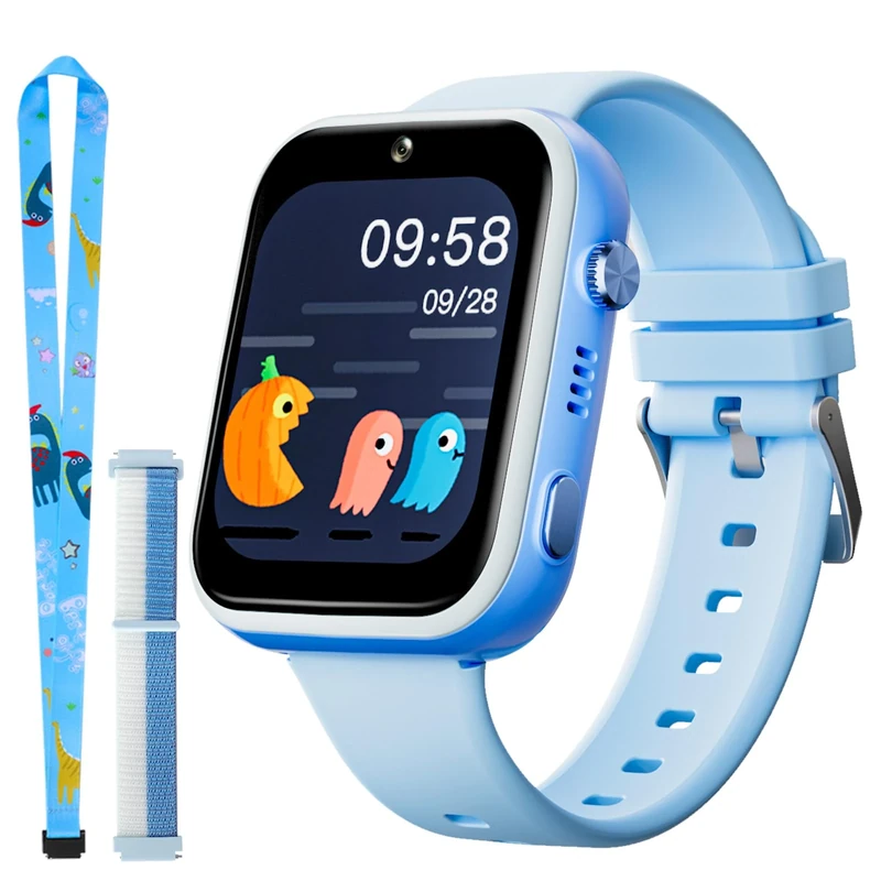 OKYUK T45 4G Children’s Smartwatch, Kids Sim Card GPS Tracker, Video Calls, SOS, Camera, Pedometer, Boys & Girls Aged 3-12 (Blue)