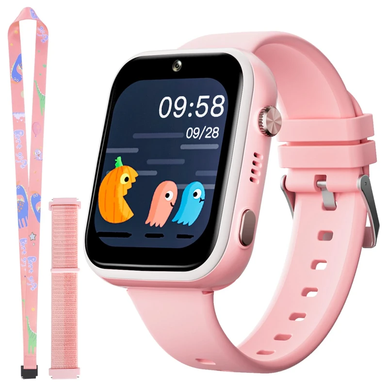 OKYUK T45 4G Children's Smartwatch, Kids Smartwatch with Sim Card, GPS Tracker, Video Calls, SOS, Camera, Pedometer, for Boys & Girls Aged 3-12 (Pink)