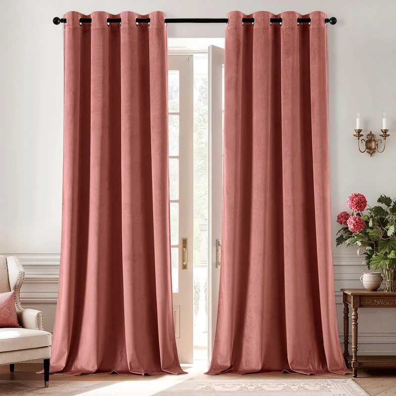ANRODUO Velvet Curtains, Dusty Rose, 100 inches long, blackout, insulated, soundproof, curtains for living room, privacy, window curtains for bedroom, luxury curtains, W 52 x L 100 inches,