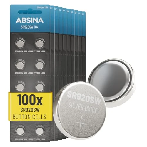 ABSINA 100x SR920SW watch batteries 1.55V silver oxide - leakproof & long-lasting 371 watch battery - SR920SW Battery LR921 /370 / LR69 / AG7