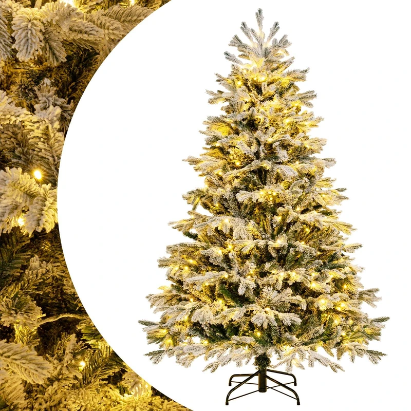 SPOTRAVEL 6 FT Pre-lit Christmas Tree, Snow-flocked Lighted Xmas Tree