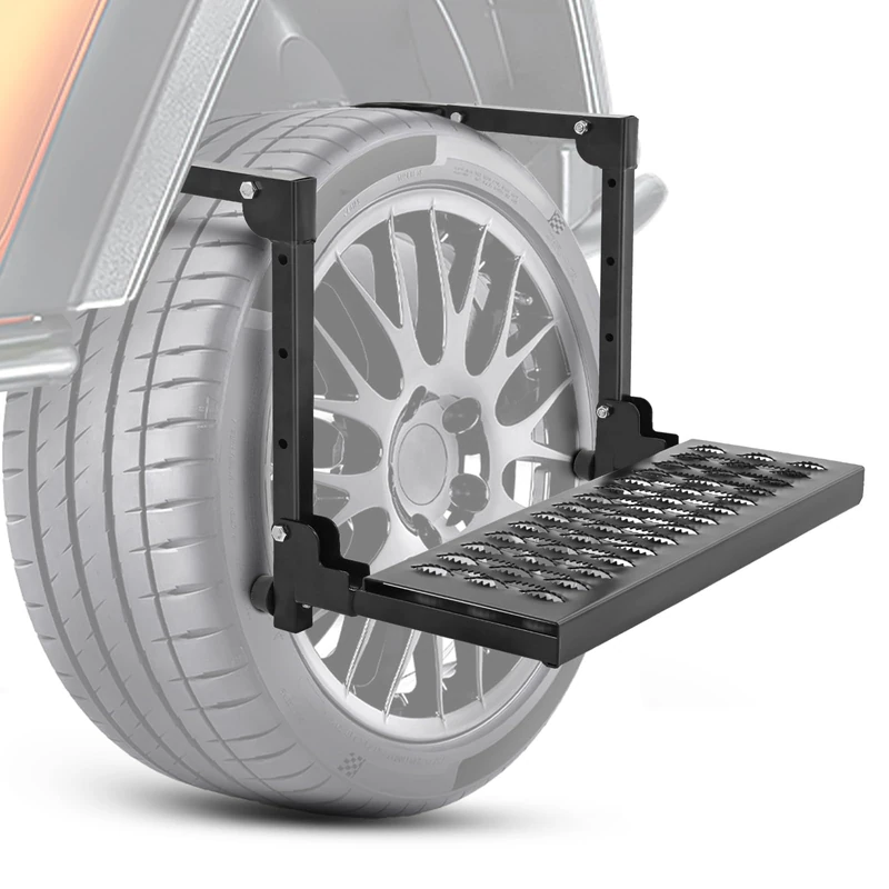 Nilight Folding Heavy Duty Tire Step for Truck, SUV and RV, Non-Slip Steel Surface, Adjustable to Fit Tire from 10” to 14” Rated up to 350 Lbs,Easy to Install and Adjust Black