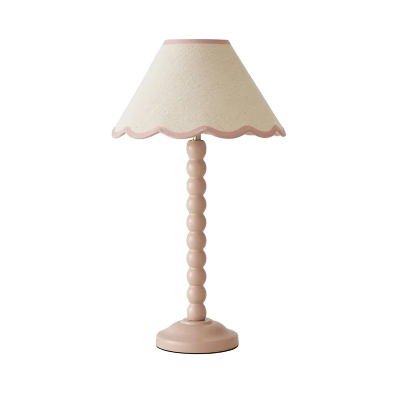 ValueLights | Rose Pink Bobbin Stem Table Lamp with Pink Trim Scallop Shade | Home Décor, Bedside & Desk Lamp