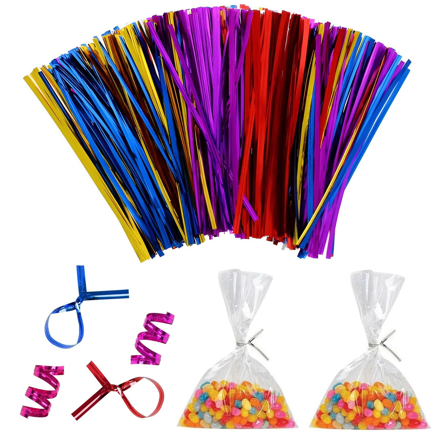 Navoys Pack of 600 Metallic Twist Ties - 16cm Gift Wrapping Ties, Multicoloured Wire Ties, Gift Wrapping Foil Twists for Coffee, Candy, Bakery and Much More