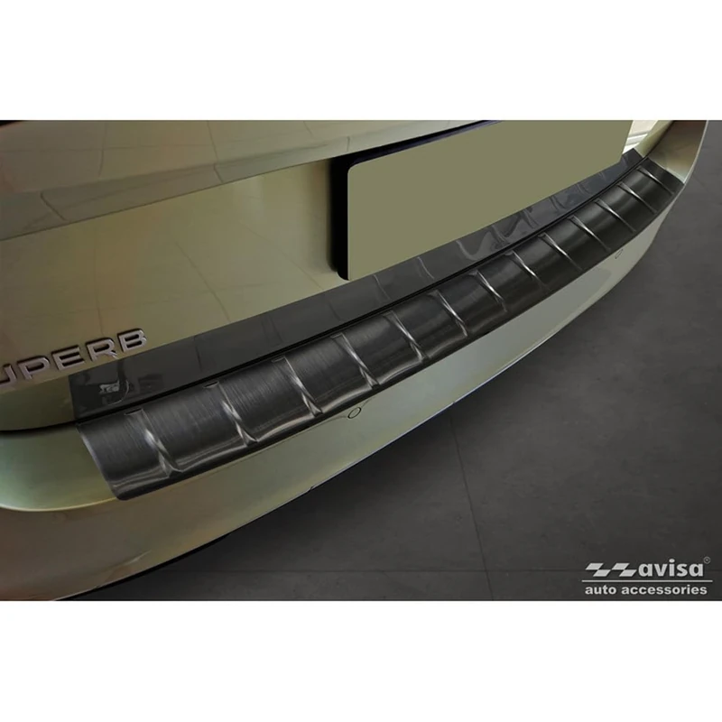 Avisa Black Stainless Steel Rear bumper protector compatible with Skoda Superb IV Combi 2023- 'Ribs'