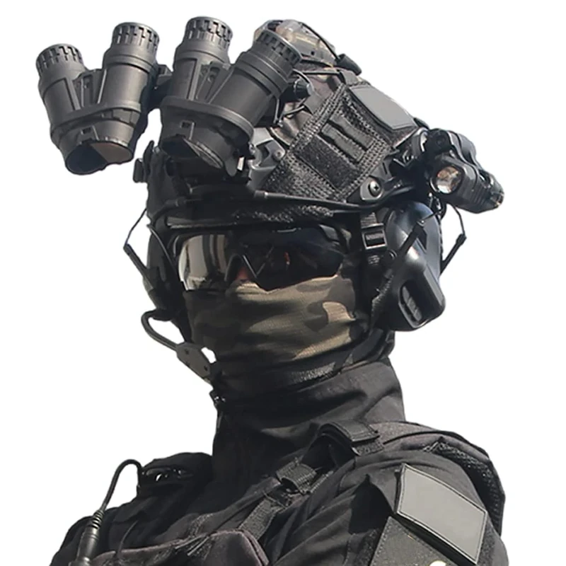 Labzaa Fast paintball helmet sets, with military noise-cancelling headset, goggles, signal light, torches, NVG metal mount and NVG models for airsoft shooting and hunting game BBS F