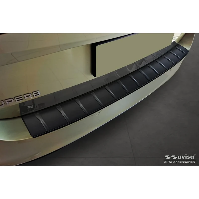 Avisa Matt Black Stainless Steel Rear bumper protector compatible with Skoda Superb IV Combi 2023- 'Ribs'