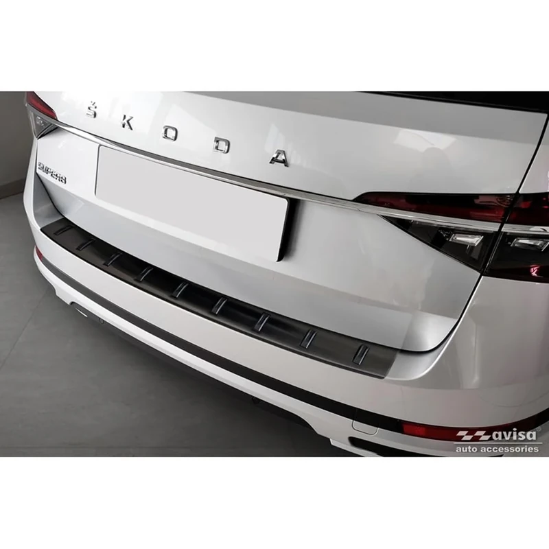 Avisa Black Stainless Steel Rear bumper protector compatible with Skoda Superb III Combi 2015-2023 incl. Scout 'STRONG EDITION'
