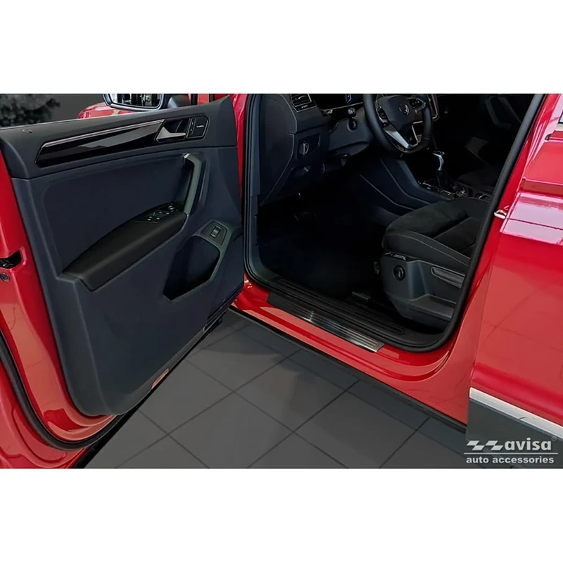 Avisa Black Inox door sill protectors compatible with Volkswagen Tiguan II 2016-2020 & FL 2020- incl. Allspace 2017-2020 & FL 2020-2024 - 'Lines' - 4-pieces